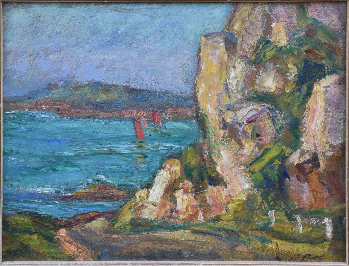 Andrée Clara BAC "Bord de mer" huile sur carton 22x27-photo-4